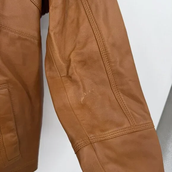 Quince 100% Leather Stand-Collar Jacket size M Women's in Cognac Brown Full Zip - Picture 6 of 16